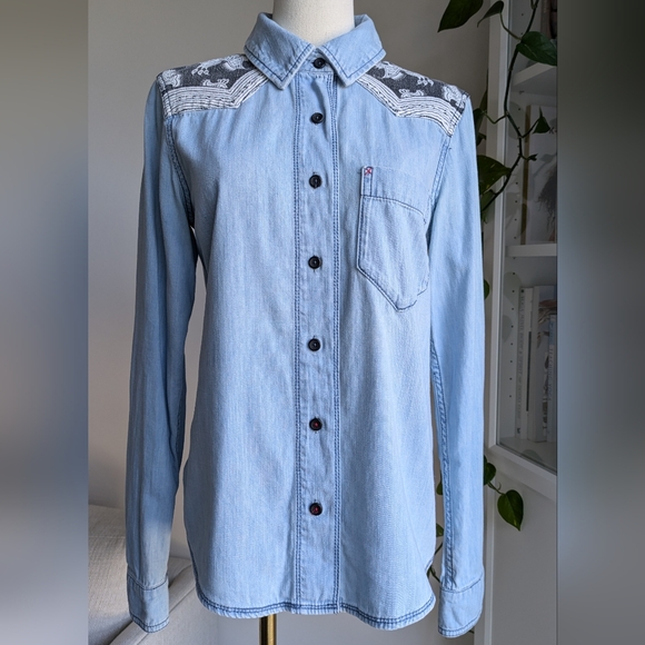 Free People Meet Me In Marfa Denim Button Down Shirt - Picture 3 of 10